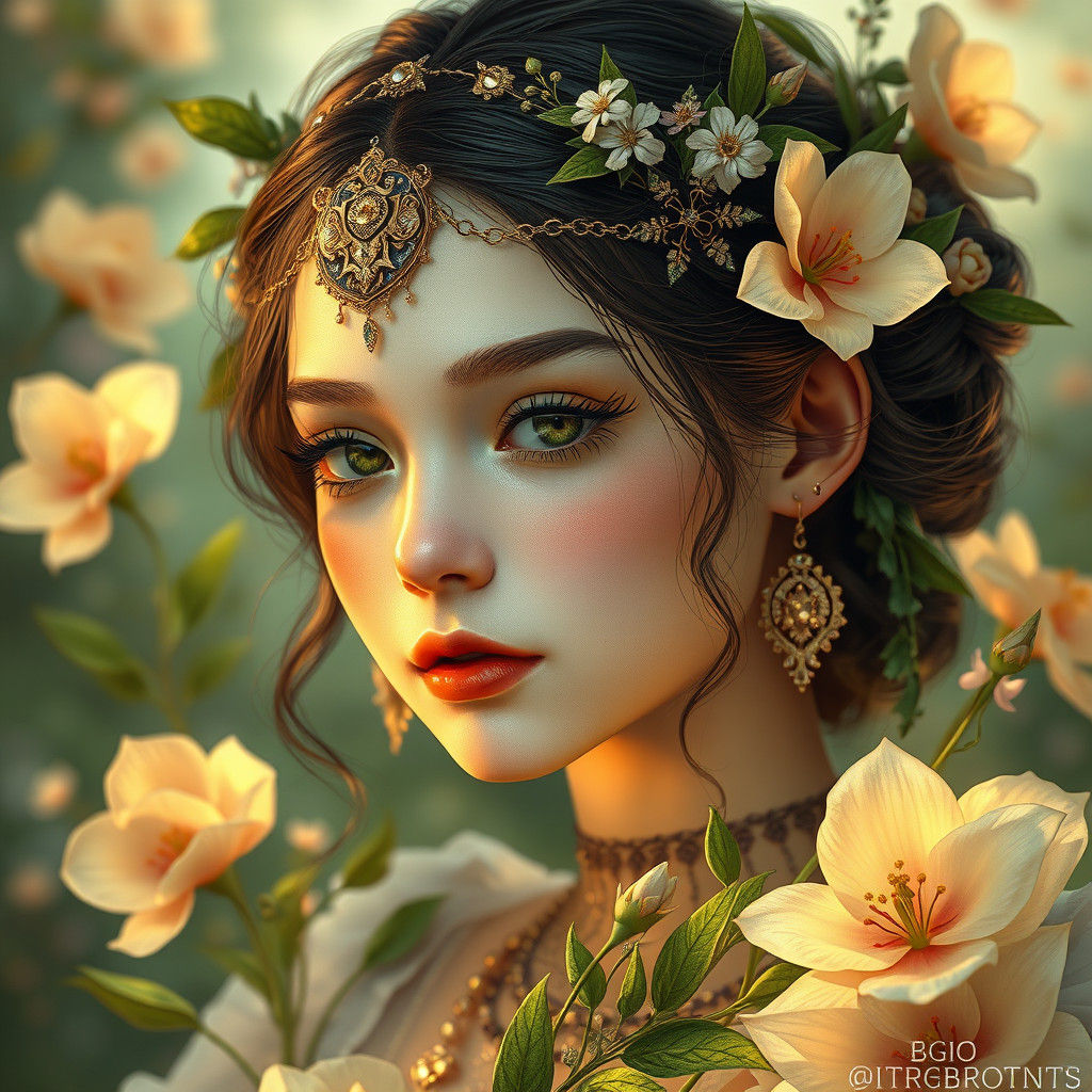 Ethereal Flower Girl Portrait in Fantasy Art Style