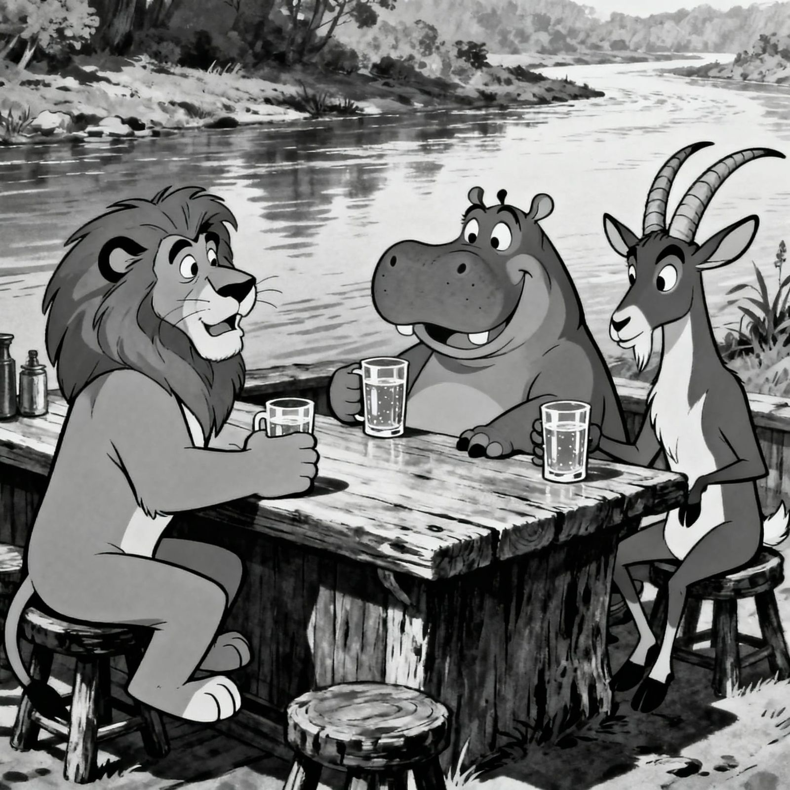 1930s Disney Animation Style Bar Scene with Animals
