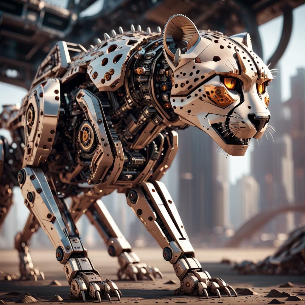 Futuristic Cyborg Cheetah with Intricate Mech Details
