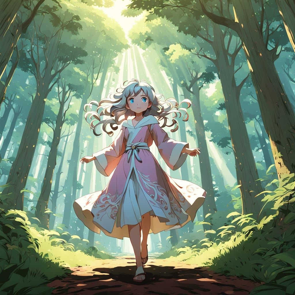 Silver-Haired Wizardess in Enchanted Forest