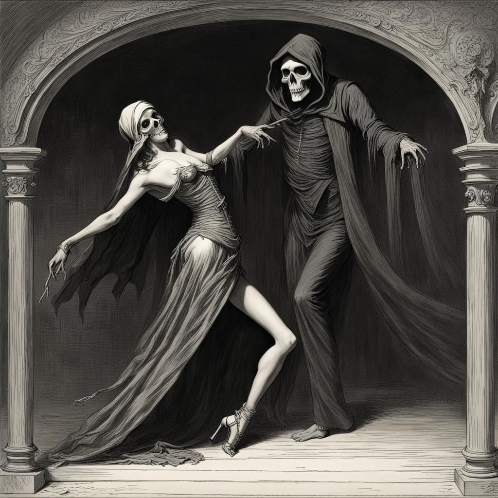 Grim Reaper's Dance with Burlesque Dancer