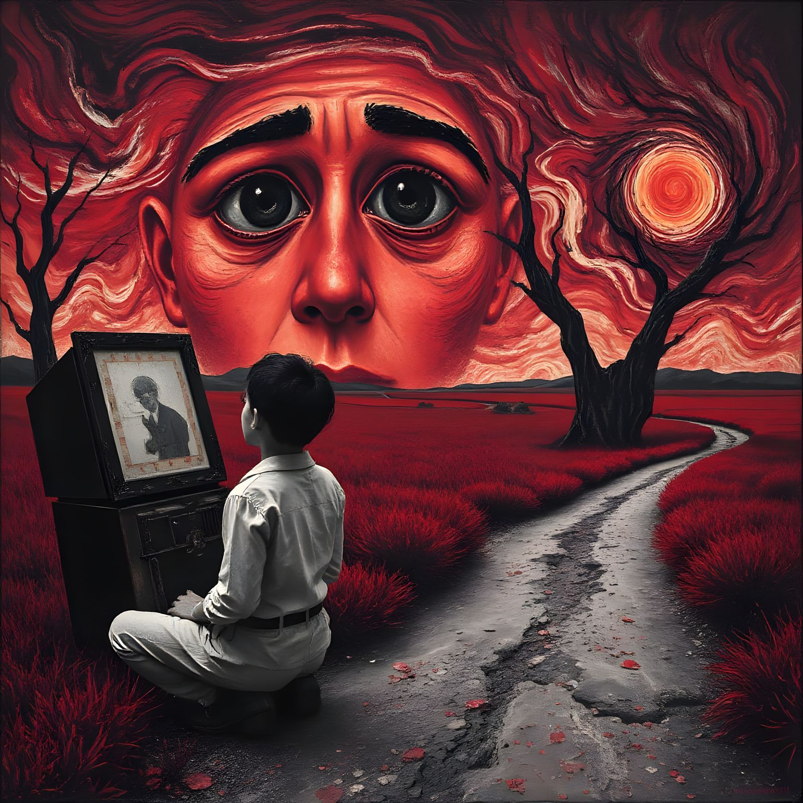 Surreal Land of Power Delusion in Monochrome Red