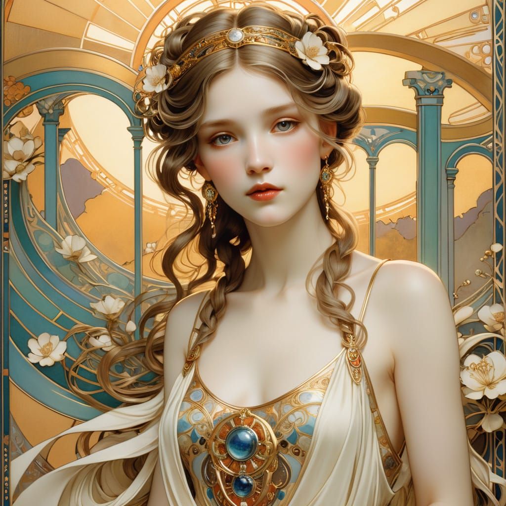 Ethereal Goddess in Art Nouveau Style