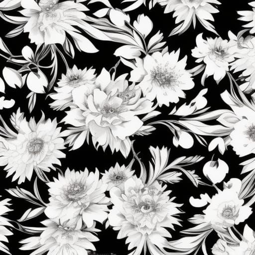 Detailed Black and White Anime Floral Design