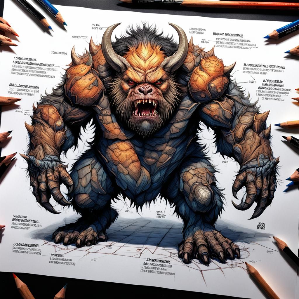 Hyperrealistic Bugbear Biological Blueprint in Graphic Novel...