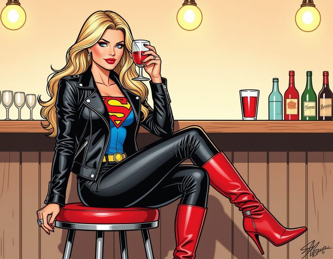 Supergirl as Biker Babe in Comic Art Style