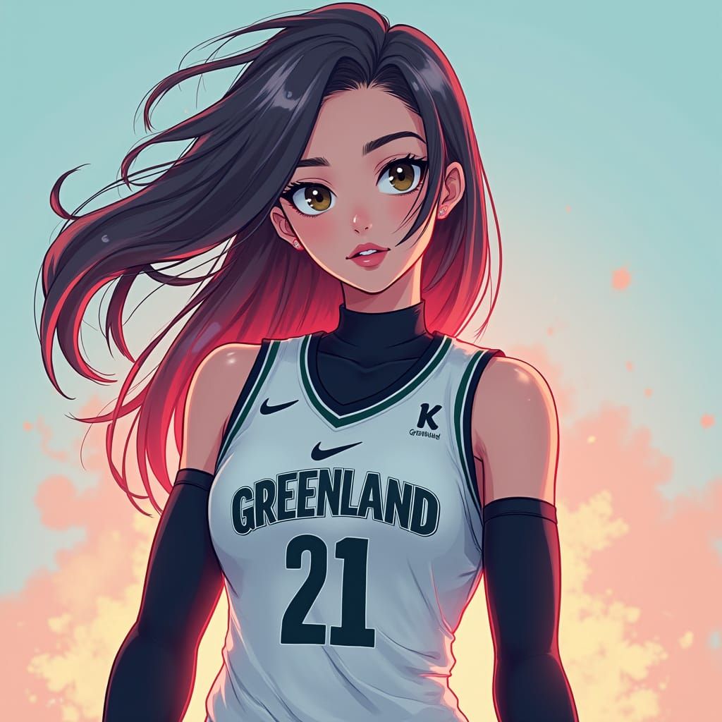 Greenlandic Woman in Anime Style Basketball Jersey