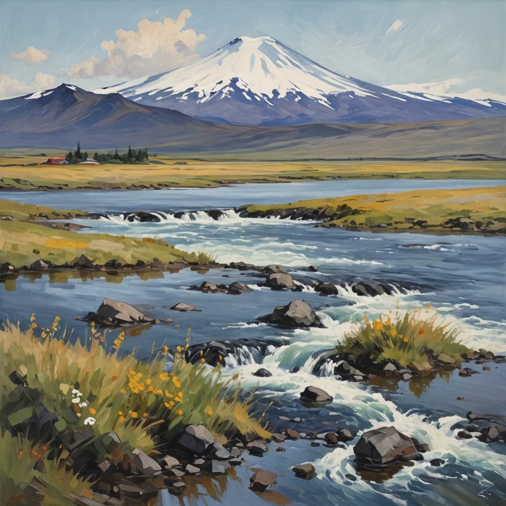 Icelandic landscape. Montain Hekla. From thick layers of pai...