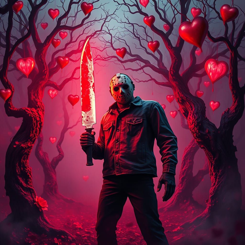 Machete-Wielding Jason Voorhees in a Blood-Red Valentine's D...