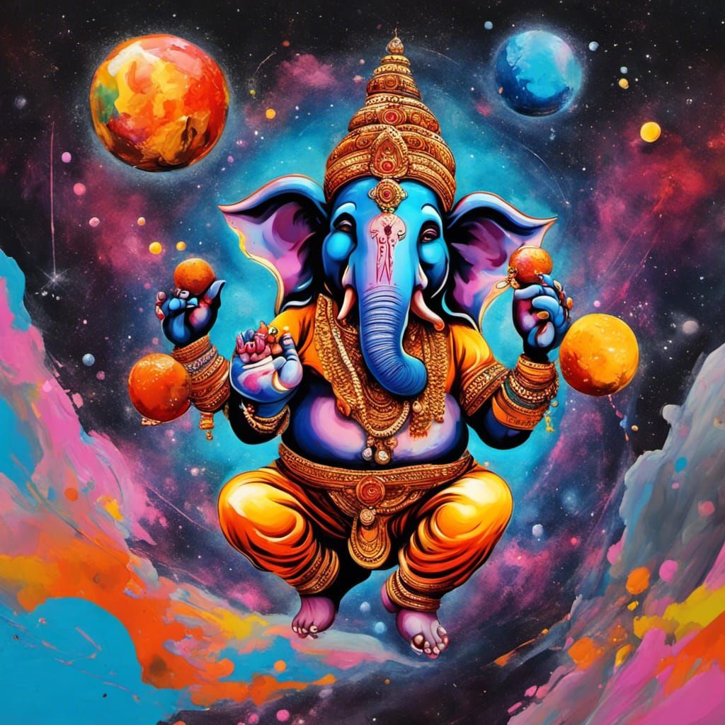 Ganesha Dances in Space: Graffiti Art Illustration