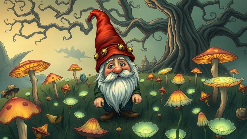 Gnome in Enchanted Garden Scene