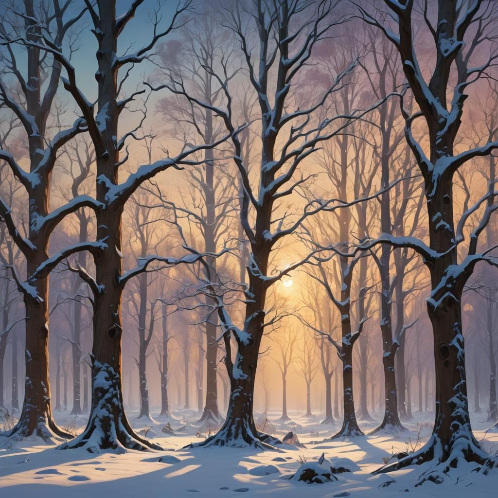 Winter Sunset Fantasy Landscape in Mannerist Style