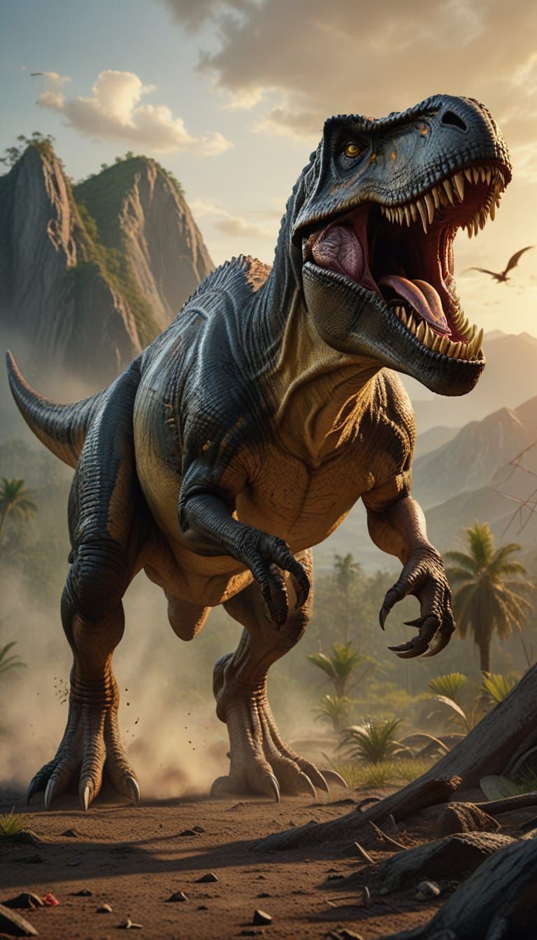 Ferocious Tyrannosaurus Rex in Epic Golden Hour Landscape