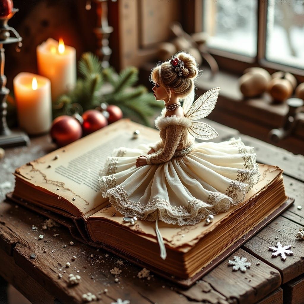 Vintage Christmas Journal with Snow Fairy in Whimsical Water...