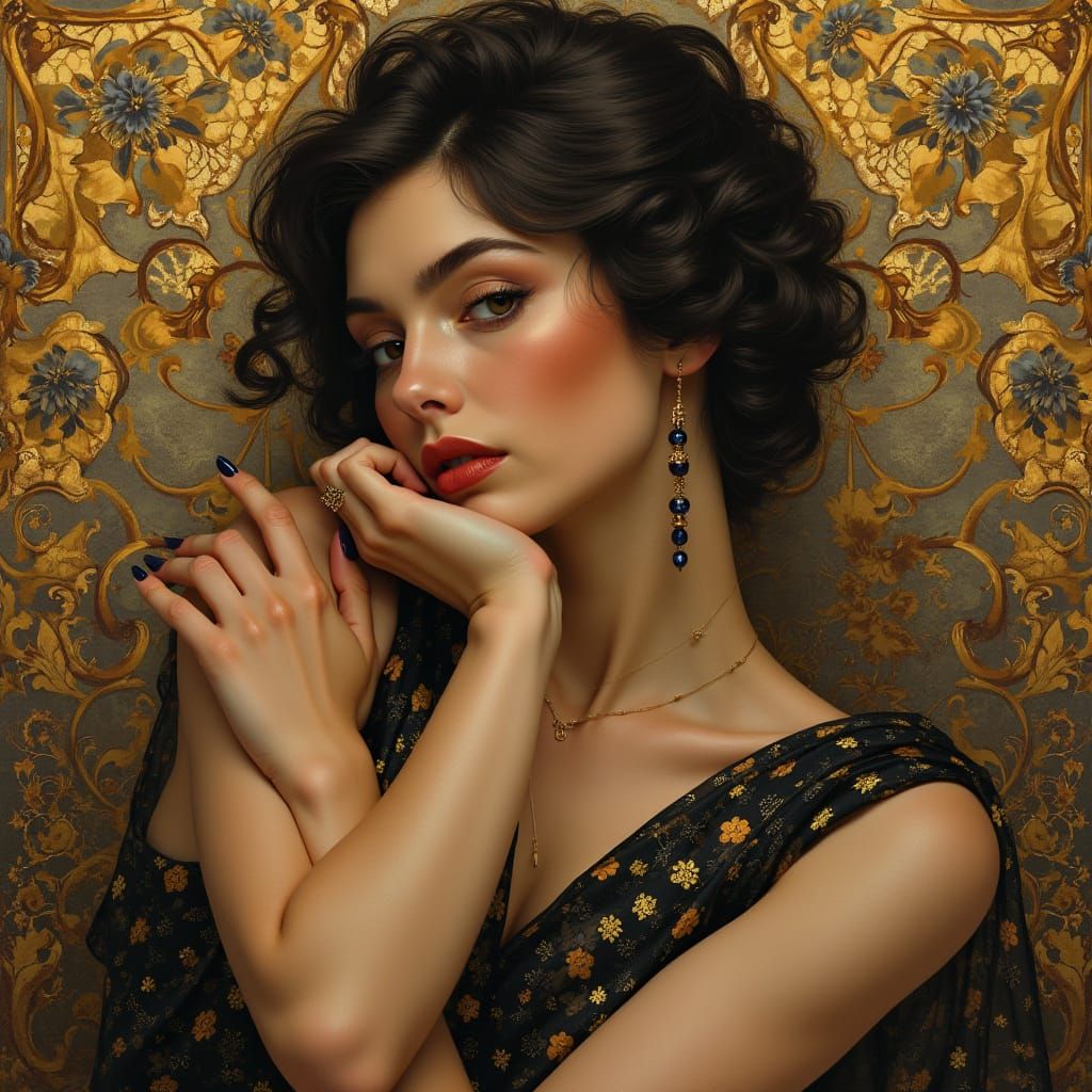 Elegant Woman in Luxurious Setting with Gold Accents