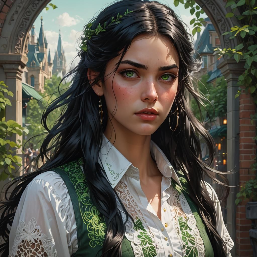 Unhappy Teenage Girl Portrait in Art Nouveau Style