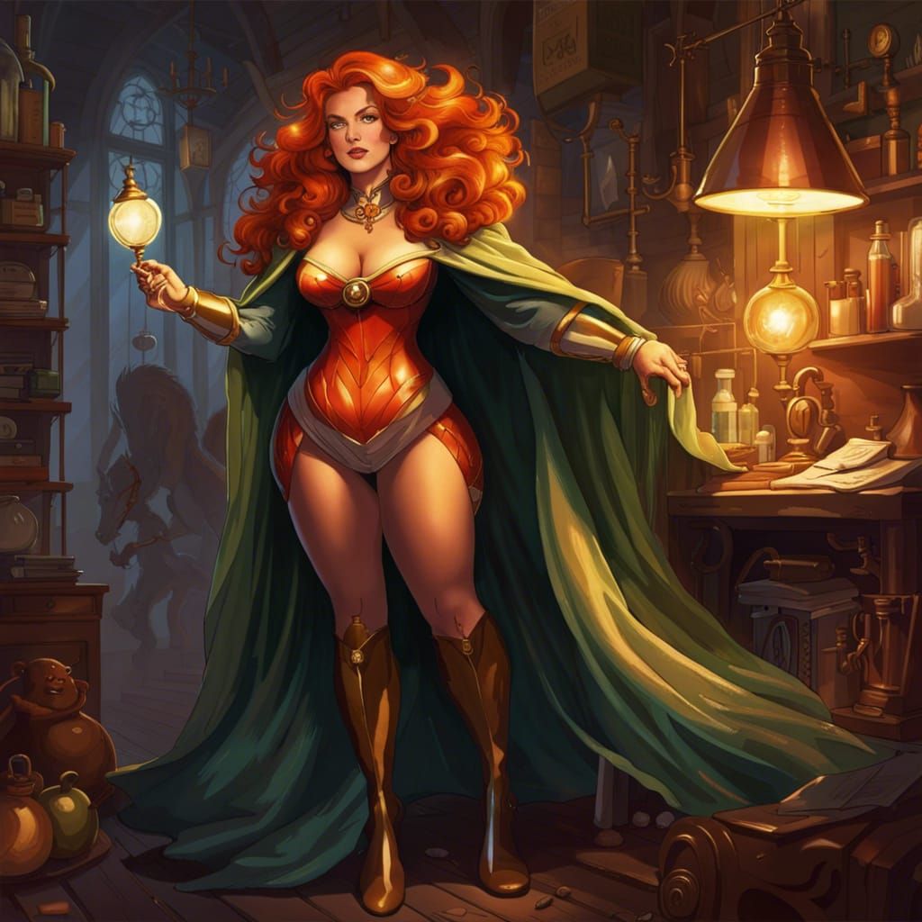 SuperGoddess Materializes in Alchemist's Lab: Digital Art