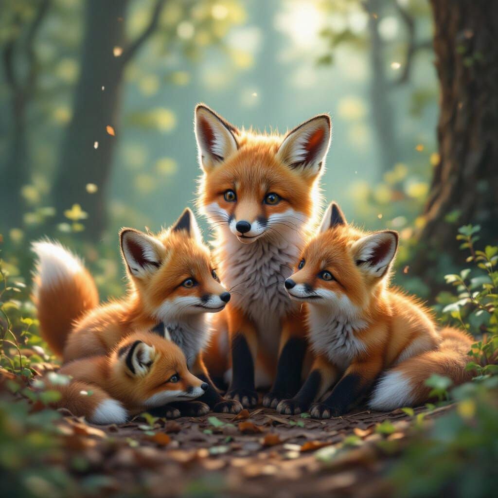 Fox Kits Playing: Detailed Fantasy Concept Art