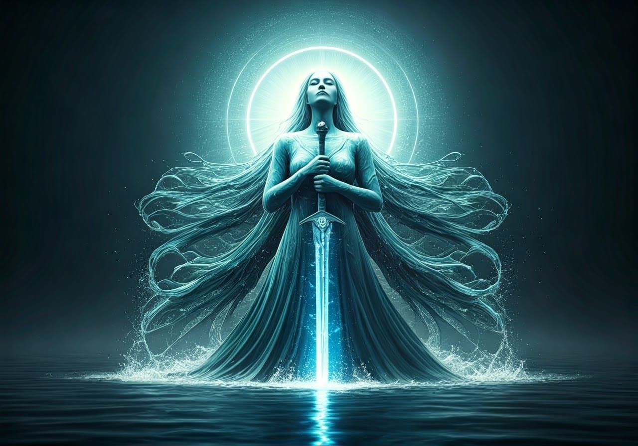 Water Woman Rises from Lake with Sword