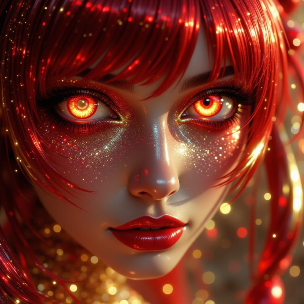 Gothic Woman Portrait with Red and Gold Pigtails