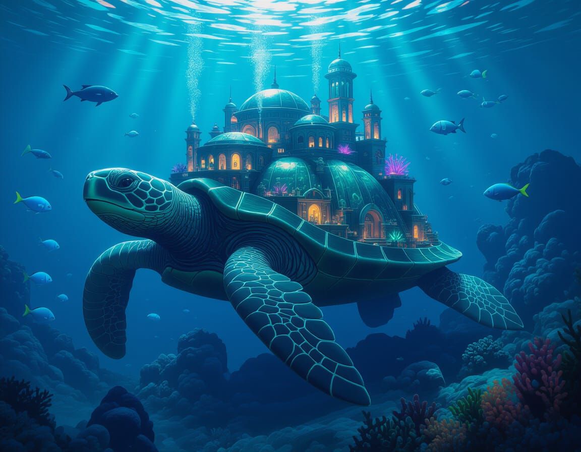 Underwater City on Turtle Shell: Fantasy Concept Art