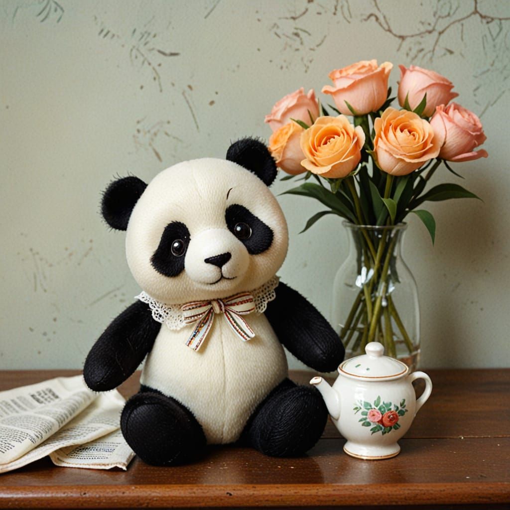 Vintage Still Life with Panda and Doll