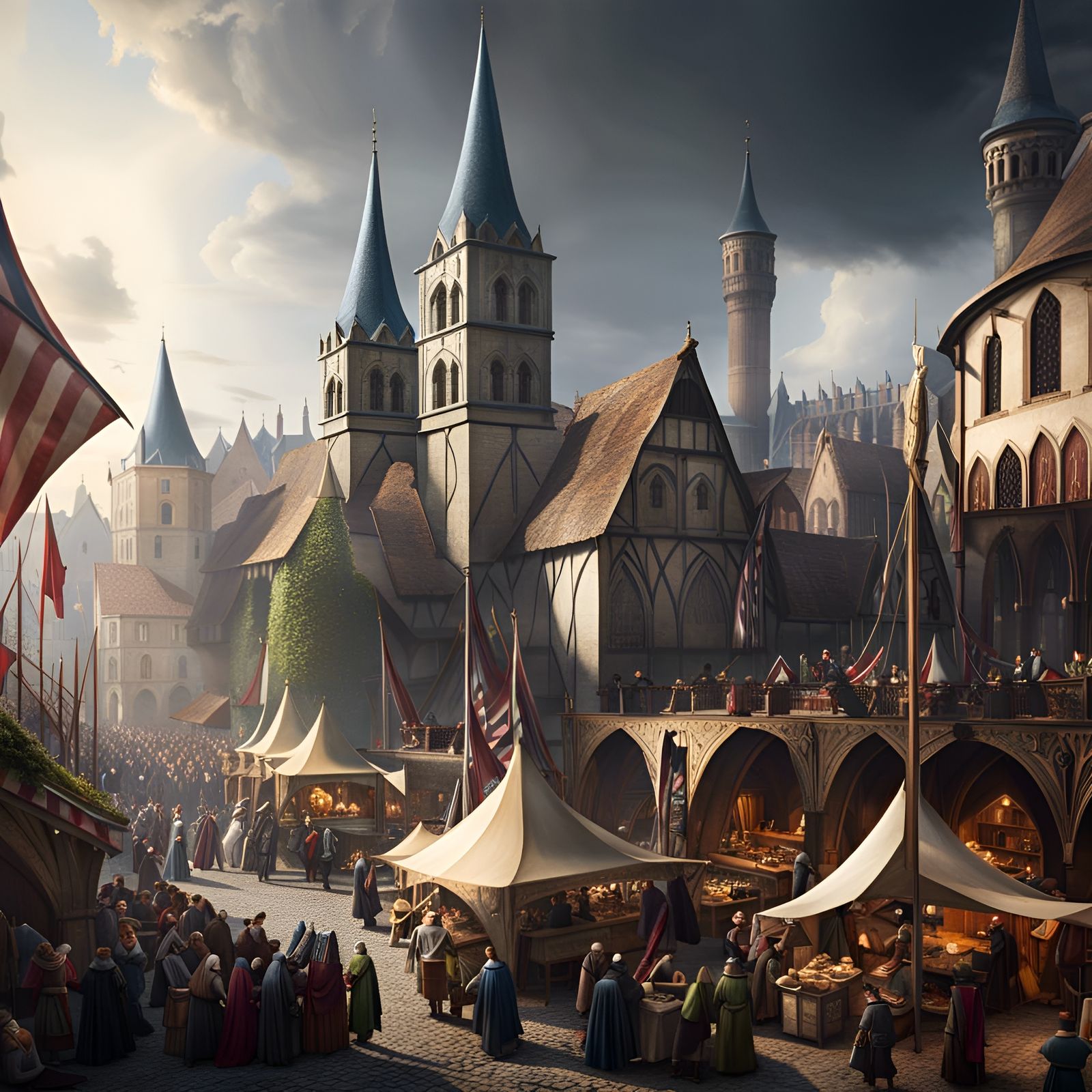 Hyperdetailed Medieval Marketplace Scene