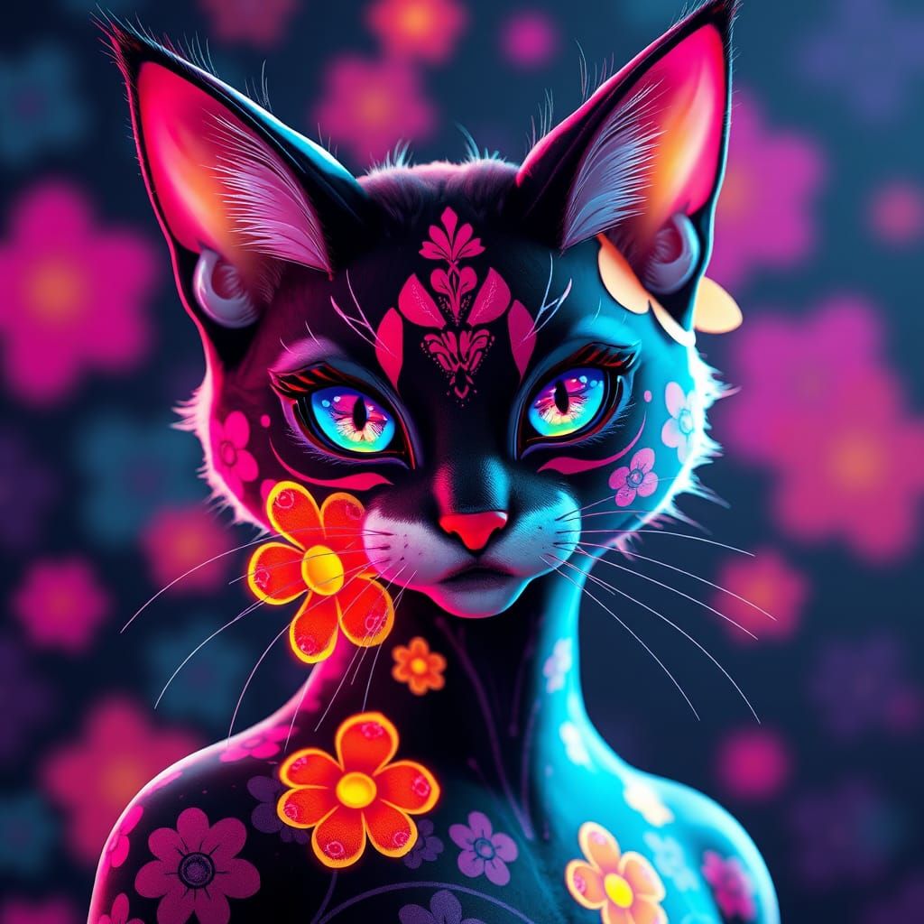 Vibrant Feline Femme Fatale in 3D Anime Style