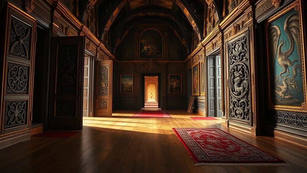 Mystical Castle Hallway Unfolds with Ancient Art and Secret ...