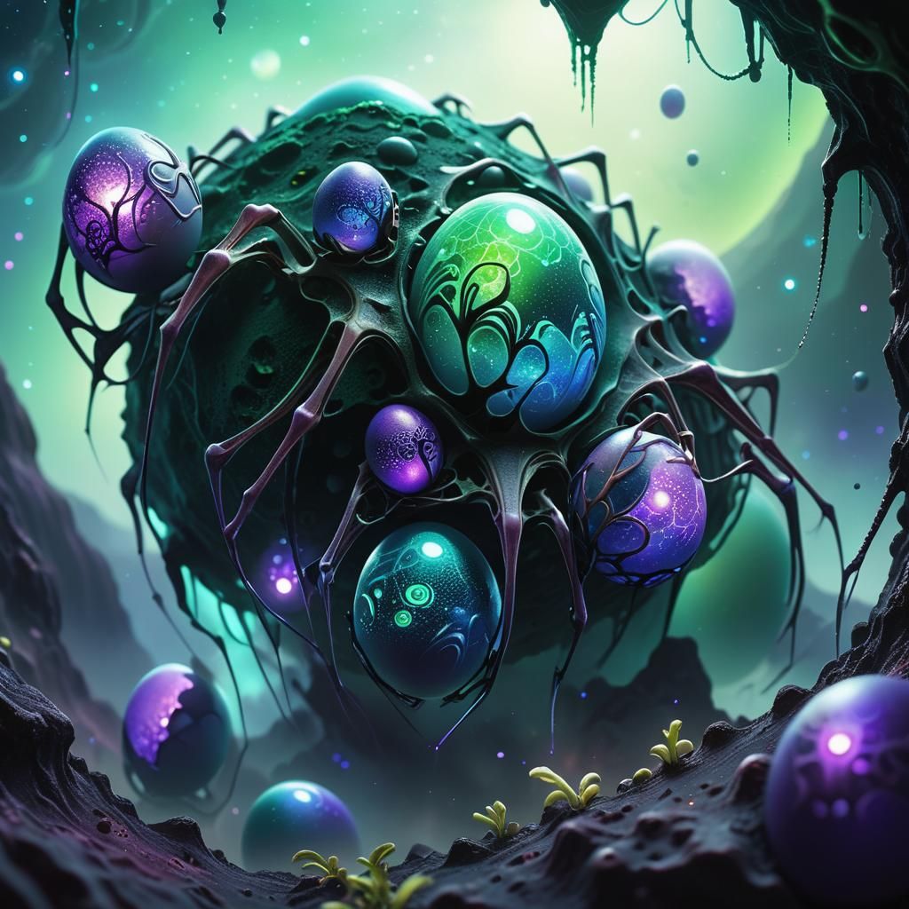 Alien Spider Eggs on a Misty Planet