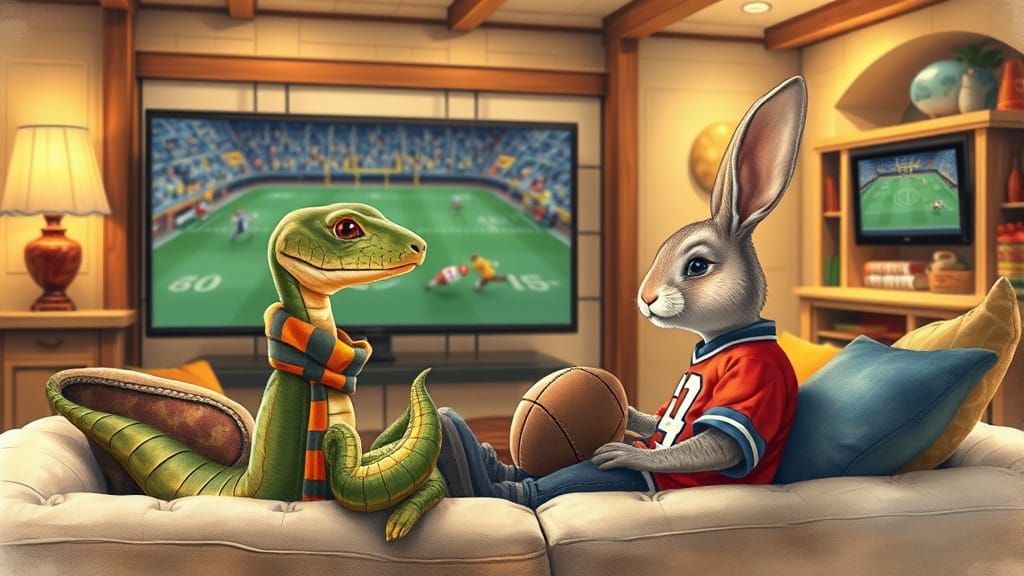 Animals Watching Football in Storybook Style