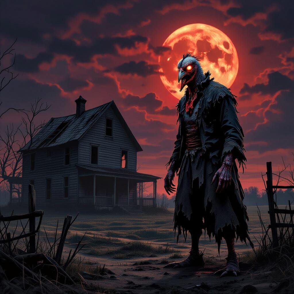 Terrifying Turkey-Man Zombie Movie Poster in Horror Style