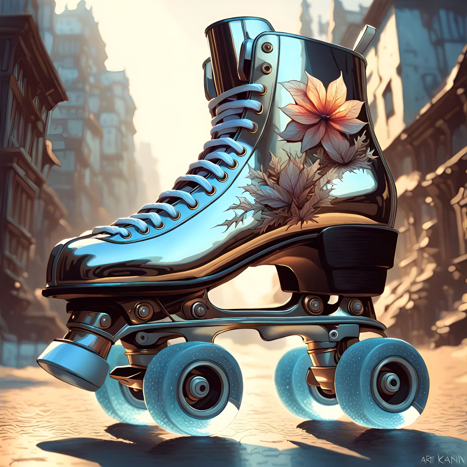 Crystallized Metallic Roller Skate with Metal Flower