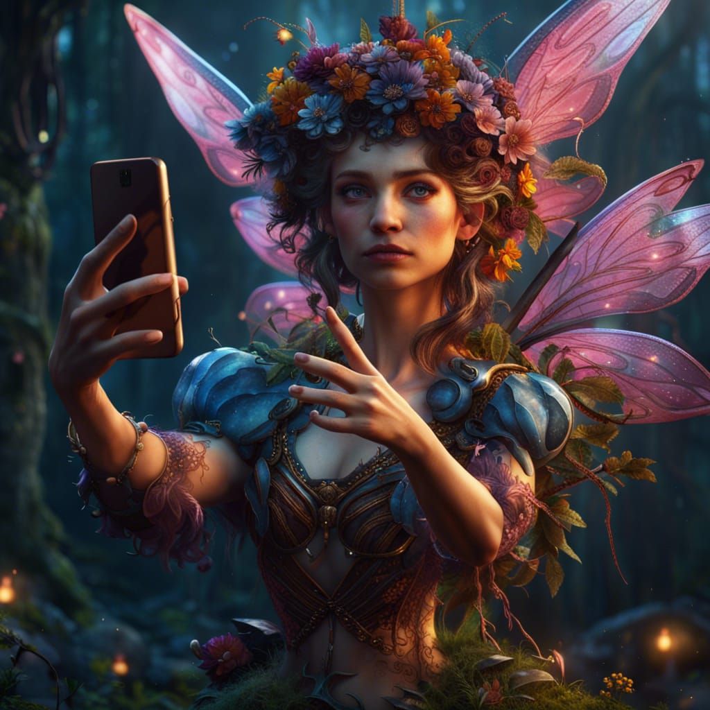 Fairy Captures a Selfie: Detailed Fantasy Art