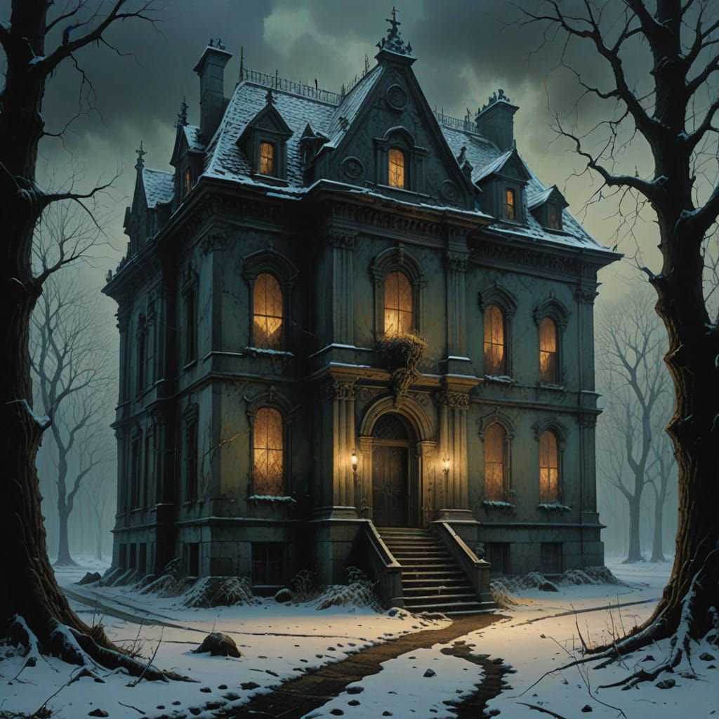 Baroque Gothic Mansion at Dusk