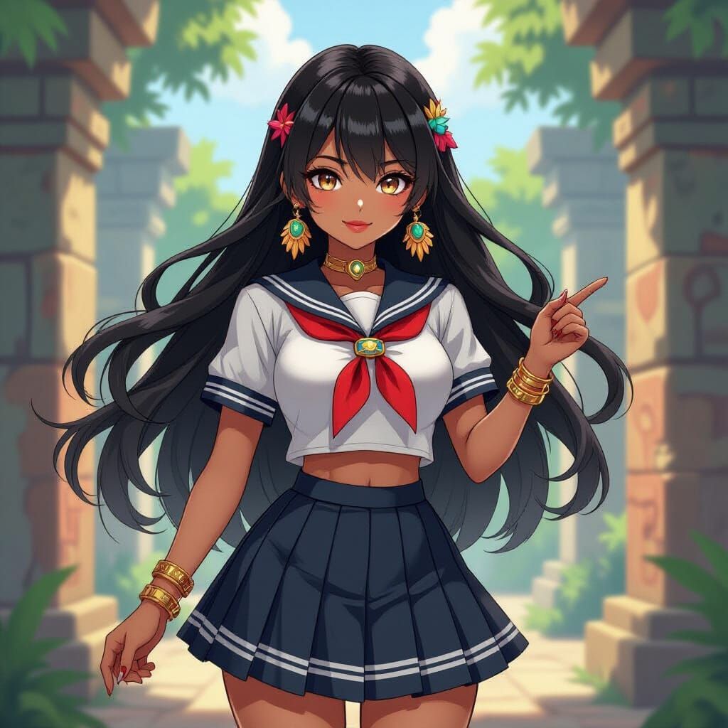 Aztec-Mayan Anime Waifu in Hyperrealistic Digital Art