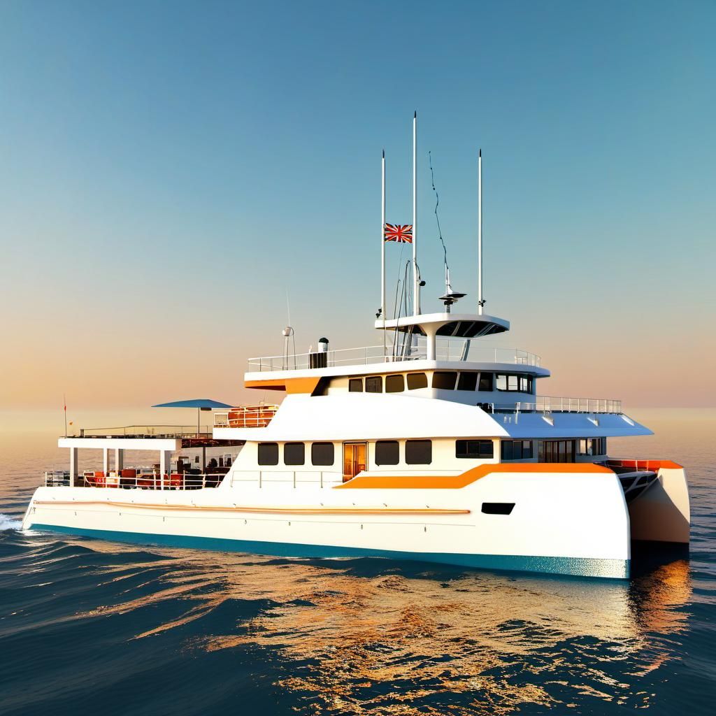 Orange Catamaran Ferry Boat at Golden Hour