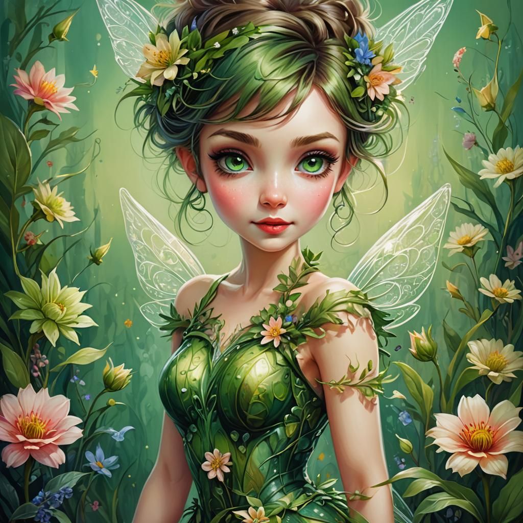 Vivid Color Pixie Portrait in Fine Line Art