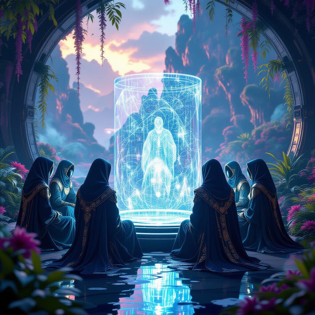 Aliens Debate Human Existence in a Dreamlike Landscape