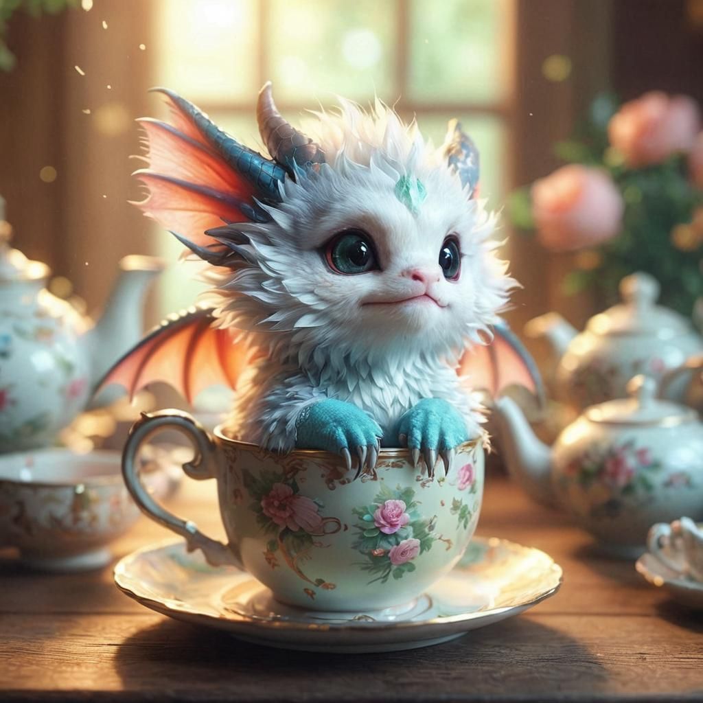 Adorable Teacup Dragon Portrait in Anime Style