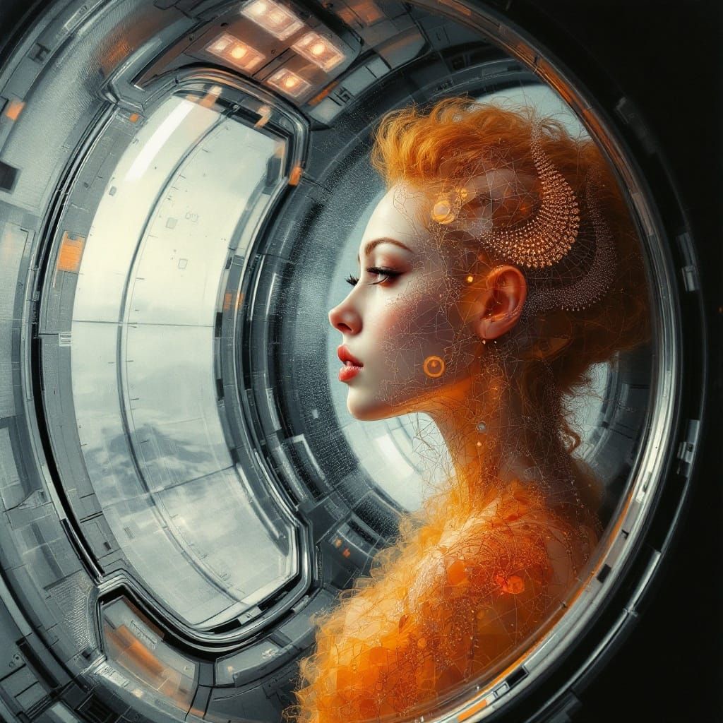 Ginger Woman in Space Ship Sleep Pod