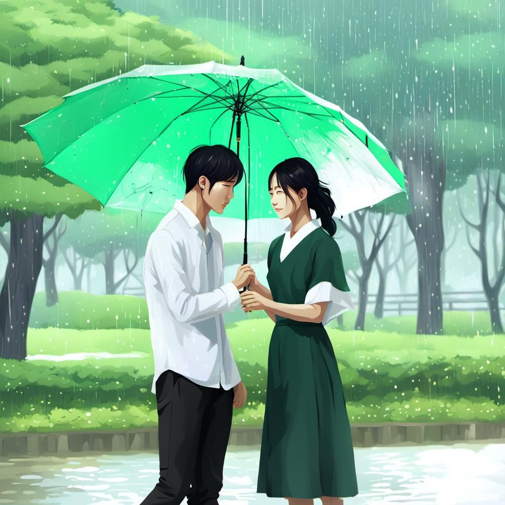 Korean Man Offers Umbrella in Anime Style
