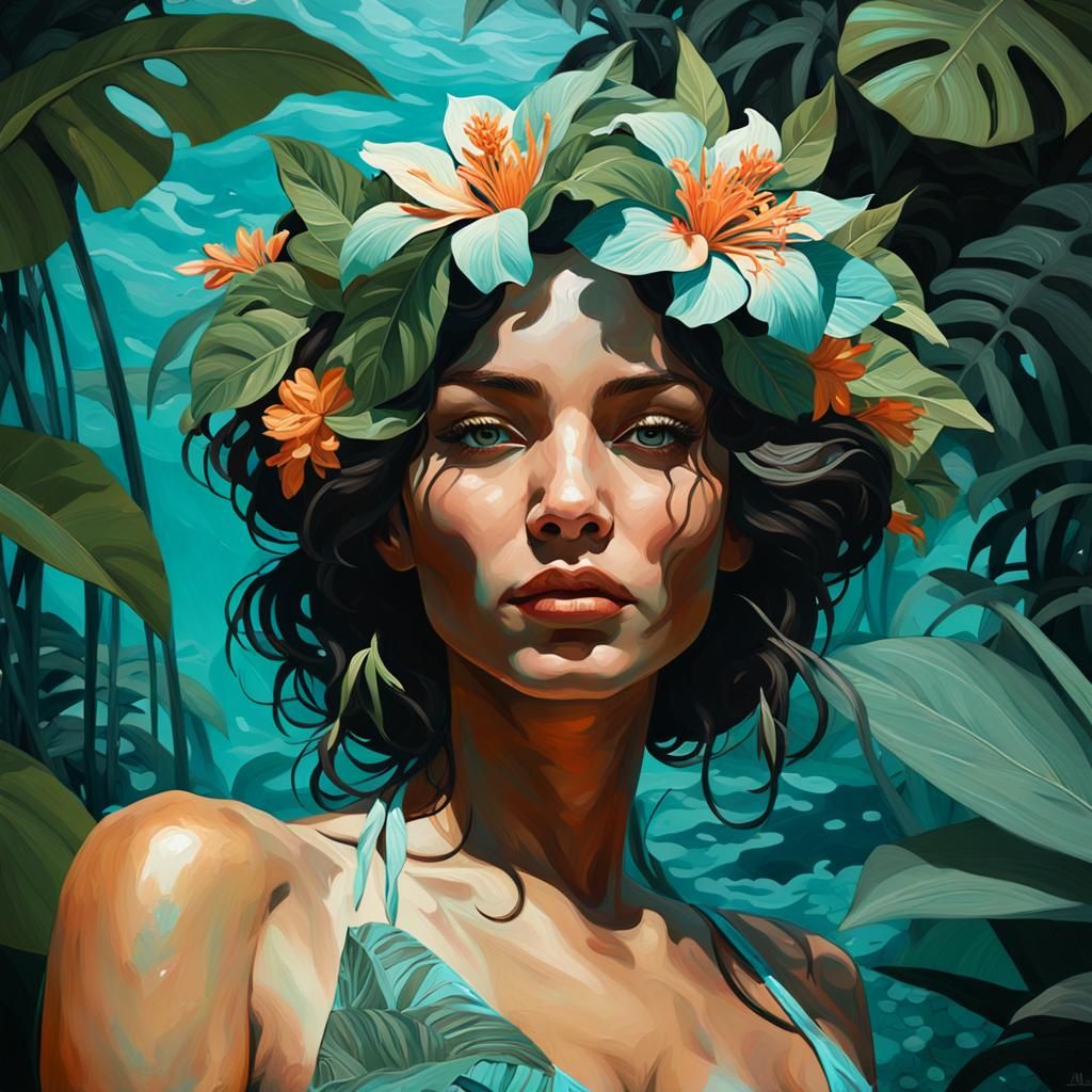 Exotic Jungle Portrait in Art Nouveau Style