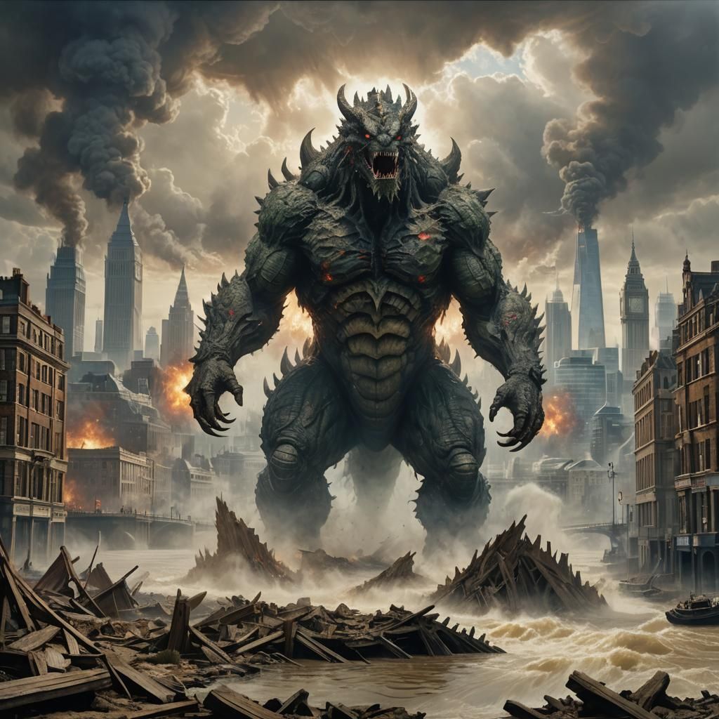 Kaiju in Turner-Inspired London Cityscape