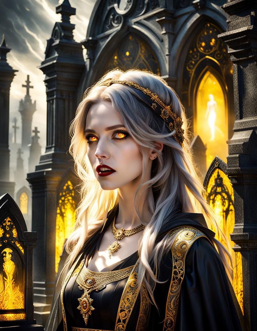 Gothic Portrait of Girl with Yellow Eyes