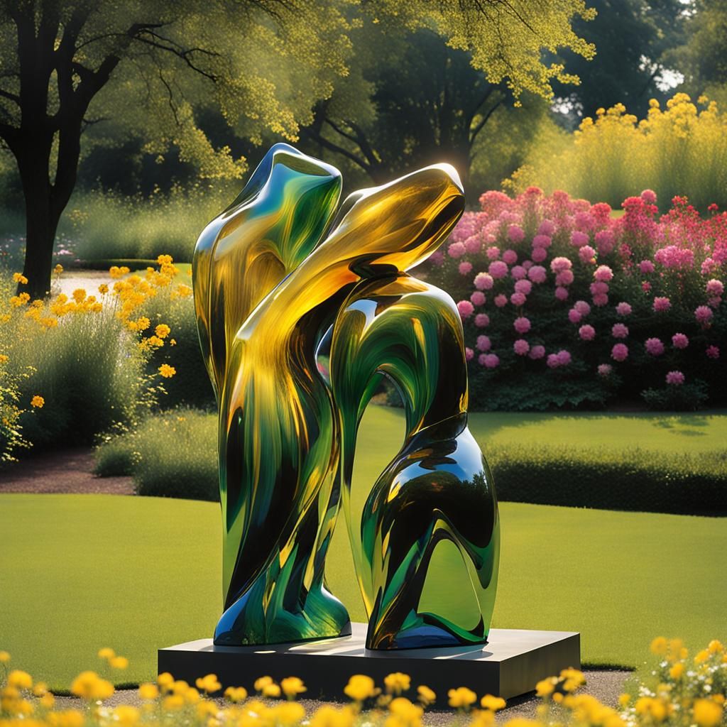 Abstract Glass Sculpture of a Kiss in Park