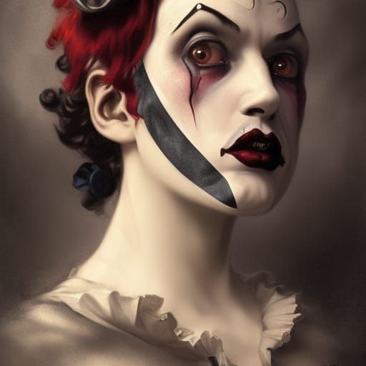 Victorian Gothic Clown Portrait in Hyperdetailed Style