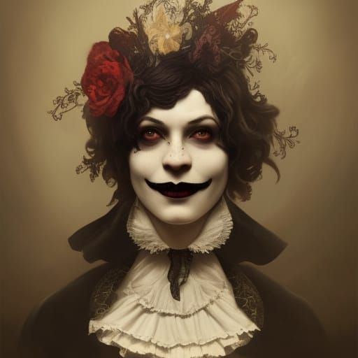 Victorian Gothic Clown Portrait in Hyperdetailed Style