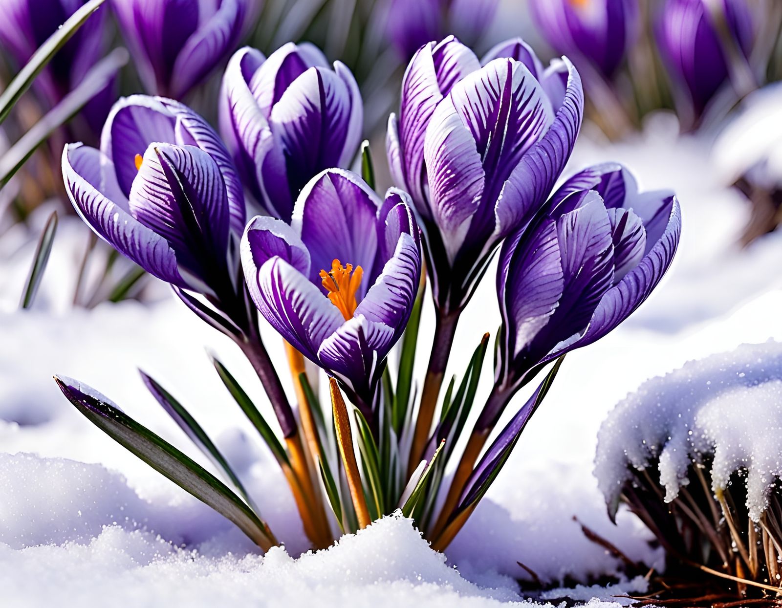 Purple Crocus in Snow: Watercolor Fantasy Art