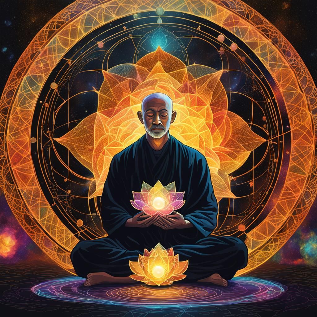 Meditating Monk Illuminated by Golden Light